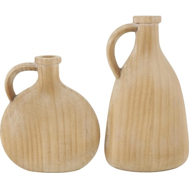 Set of 2 Wood Jug Vases 7/9"H