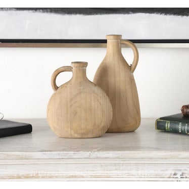 Set of 2 Wood Jug Vases 7/9"H
