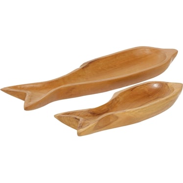Set of 2 Teak Wood Fish Trays 16/24"L