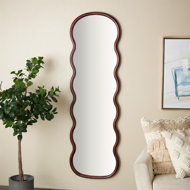 Dark Brown Wood Wavy Leaner Mirror 22"W x 71"H