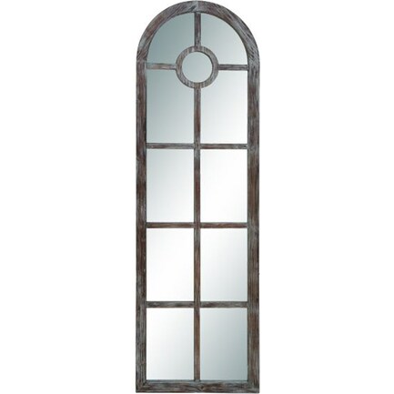 Distressed Brown Wood and Metal Arch Mirror 23"W x 72"H
