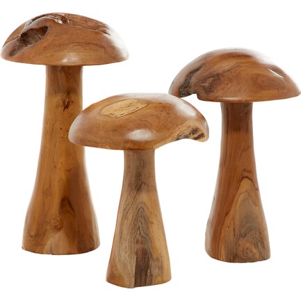 Set of 3 Teak Mushroom Sculpture 12/14/16"H