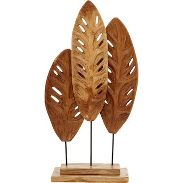 Teak Leaves Sculpture with Metal Base 12"W x 23"H