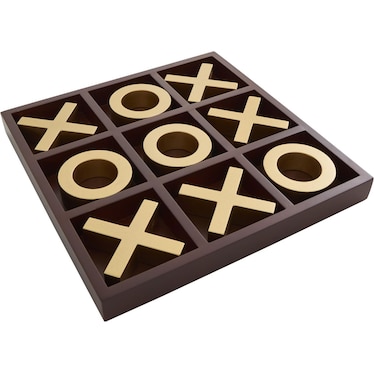Brown and Gold Wood Tic Tac Toe Board 14"W x 2"H