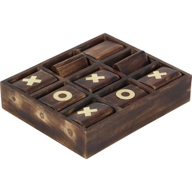 Brown Mango Wood Tic Tac Toe Board 13"W x 3"H