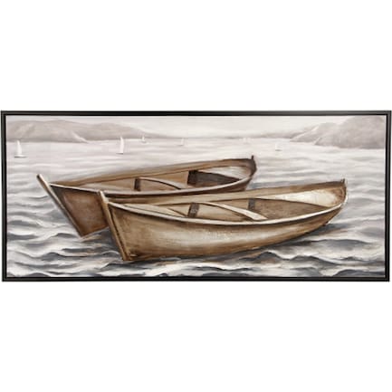 Two Boats Framed Canvas Art 71"W x 31"H