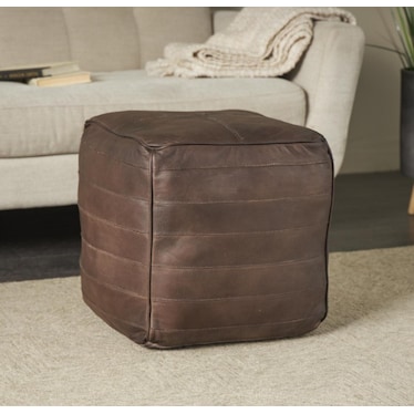 Dark Brown Leather Pouf 21"W x 18"H