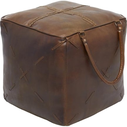 Brown Leather Pouf 20"W x 19"H