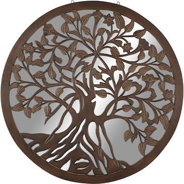 Wood Tree Decorative Wall Mirror 48" Round