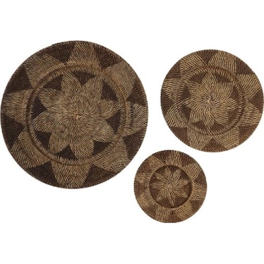 Set of 3 Brown Rattan Wall Plates 14/20/28" Rnd