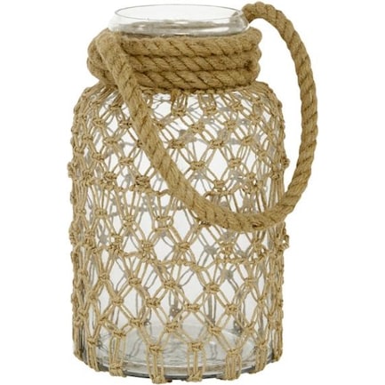 Large Rope and Glass Lantern 8"W x 12"H