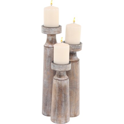 Set of 3 White Wood Rubbed Candleholder 10/14/18"H