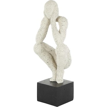 Cream Thinker Figure On Base 6"W x 16"H