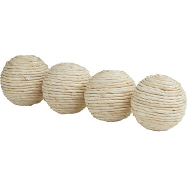 Set of 4 Cream Raffia Orbs 4"