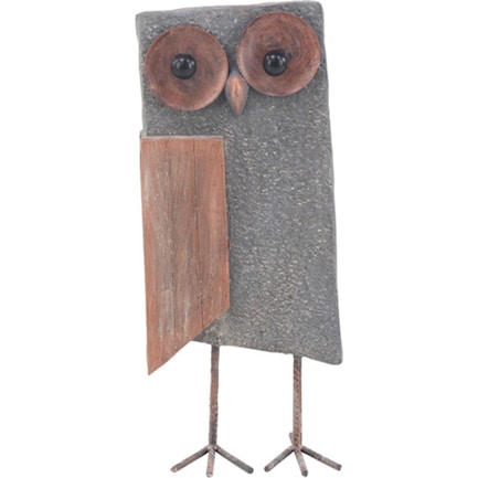 Large Gray Block Owl Statue 9"W x 21"H