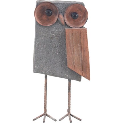 Gray Block Owl Statue 9"W x 18"H