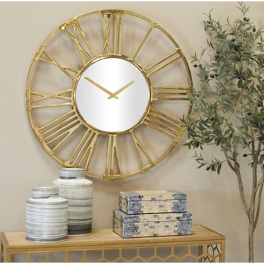 Wide Gold Mirror Wall Clock 35" Round