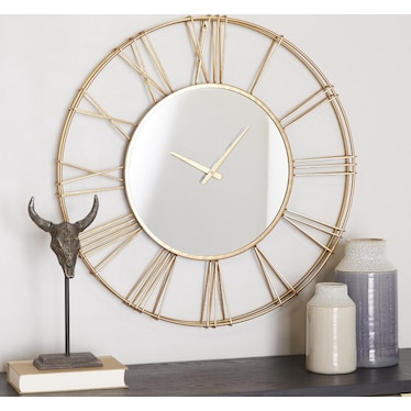 Gold Mirror Wall Clock 30" Round