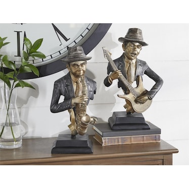 Set of 2 Musician Sculptures 13.6/13.7"H