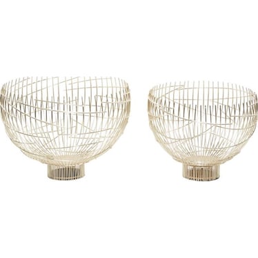 Set of 2 Gold Metal Bowls 18/21"W x 14/15"H
