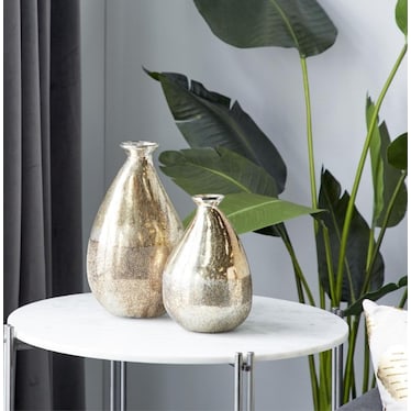 Set of 2 Gold Glass Vases 9/12"H