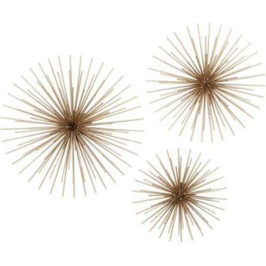 Set of 3 Gold Metal Starburst Wall Decor 16/20/24"H