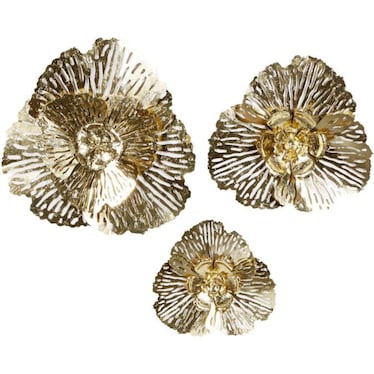 Set of 3 Gold Metal Flowers Wall Decor 18/24/29"H
