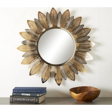 Gold Metal Leaves Mirror 31" Round