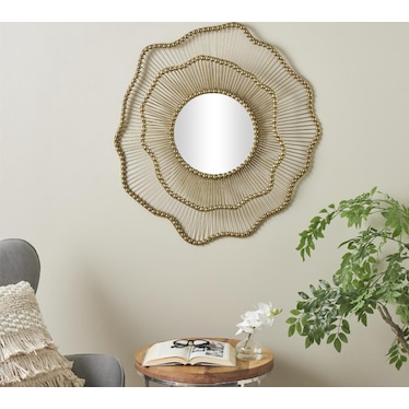 Gold Metal Beaded Wall Mirror 33"W x 34"H