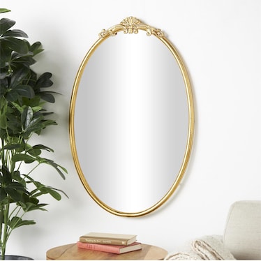 Gold Metal Scroll Oval Wall Mirror 24"W x 38"H