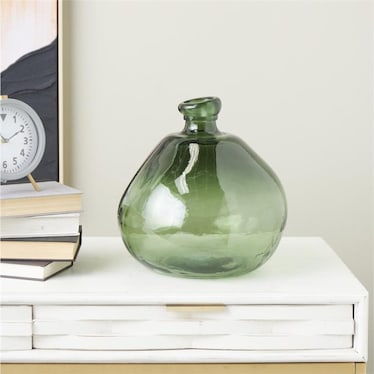 Wide Green Glass Vase 12"W x 12"H