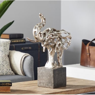 Silver Elephant Sculpture 15"W x 25"H