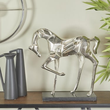 Sliver Aluminum Horse Sculpture 19"W x 18"H