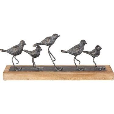 Metal Birds on Wood Base Sculpture 18"W x 7"H