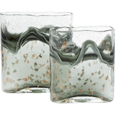Set of 2 Grey and White Glass Vases 8"W x 8/9"H