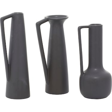 Set of 3 Charcoal Ceramic Vases 11/12/13"H