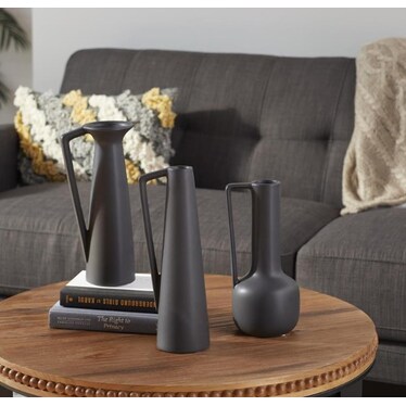 Set of 3 Charcoal Ceramic Vases 11/12/13"H