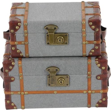 Set of 2 Grey Wood Boxes 12/14"
