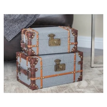 Set of 2 Grey Wood Boxes 12/14"