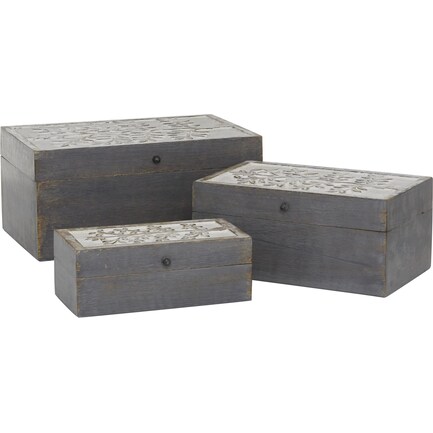 Set of 3 Grey Wood Boxes 8/10/12"