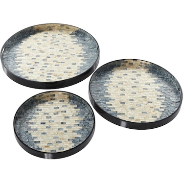 Set of 3 Charcoal and Ivory Shell Trays 16/20/24"
