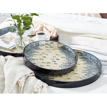 Set of 3 Charcoal and Ivory Shell Trays 16/20/24"