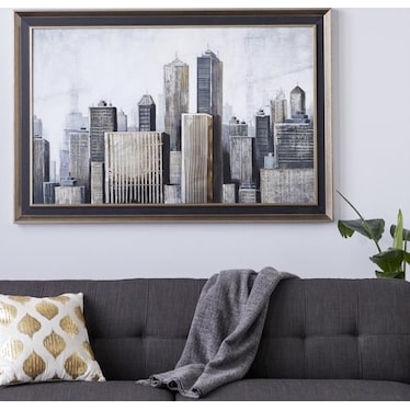 Skyline Handpainted Framed Canvas Art 60"W x 40"H