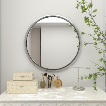 Silver Metal Beveled Wall Mirror 30" Round