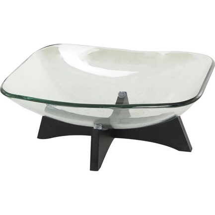 Glass and Wood Bowl with Stand 18"W x 8"H