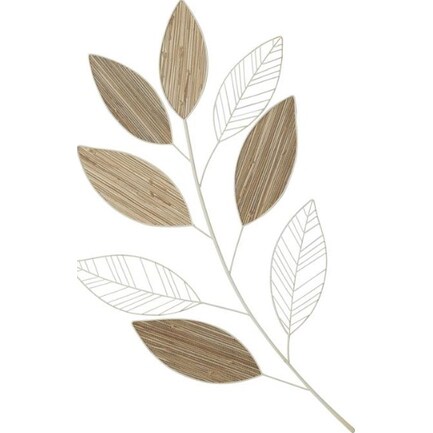 Metal and Wood Brown and Cream Leaves Wall Décor 21"W x 36"H