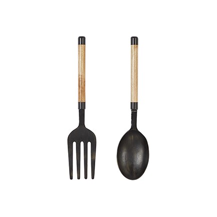 Set of 2 Metal and Wood Fork and Spoon Wall Décor 35"H