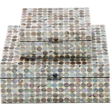 Set of 2 Wood Mother of Pearl Circle Inlay Boxes 8/12"