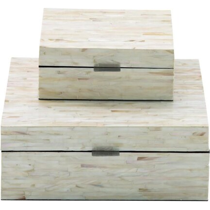 Set of 2 Wood Mother of Pearl White Inlay Boxes 8/12"