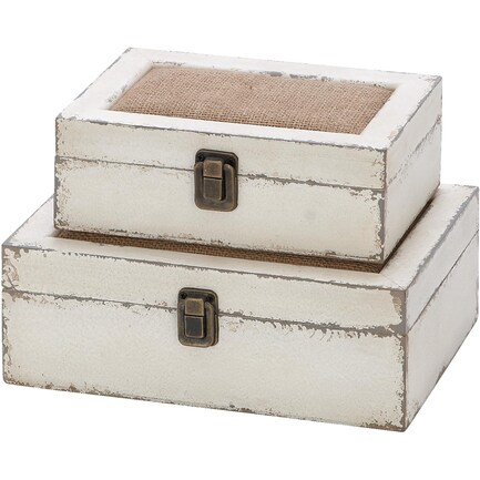 Set of 2 Wood and Burlap Boxes 8/10"
